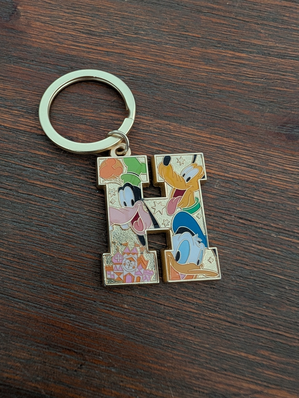 Disney Letter 'H' Enamel Keychain with Mickey & Friends Artwork - Multicolor